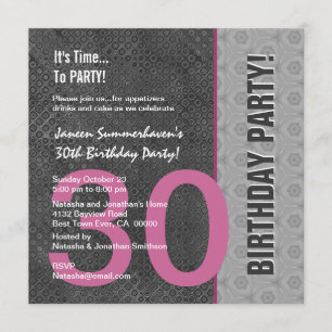 30th Birthday Modern Grey Silver Pink C949 Invitation