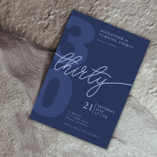 30th Birthday Modern Minimalist Navy Invitation
