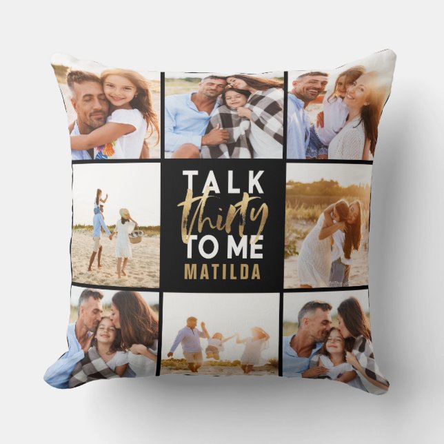 30th birthday modern multi photo gold script cushion (Front)