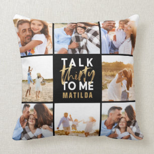 30th birthday modern multi photo gold script cushion