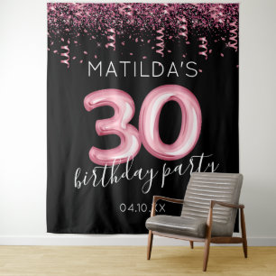 30th Birthday Modern Pink Photo Backdrop Tapestry