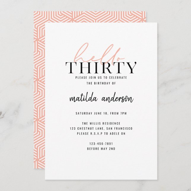 30th birthday modern script geometric peach simple (Front/Back)