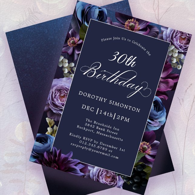 30th Birthday Moody Purple Flower Invitation (Creator Uploaded)