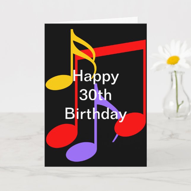30th Birthday Music Notes Folded Greeting Card (Small Plant)