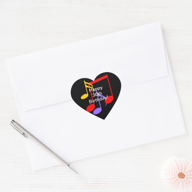 30th Birthday Music Notes  Heart Sticker (Envelope)