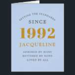 30th Birthday Name 1992 Blue Elegant Chic Card<br><div class="desc">A personalised elegant birthday card that is easy to customise for that special occasion.</div>