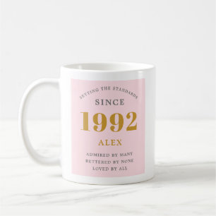 30th Birthday Name 1992 Pink Grey Elegant Chic Coffee Mug