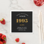 30th Birthday Name 1995 Black Gold Elegant Chic Napkin<br><div class="desc">Premium 30th Birthday Black and Gold Personalised Paper Napkins - Celebration Elegance. Celebrate a milestone birthday in style with our chic, premium-quality, birthday paper napkins. Exquisitely designed with a striking black and gold colour scheme, these napkins add a touch of luxury and sophistication to any birthday bash. Express your personal...</div>