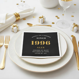 30th Birthday Name 1996 Black Gold Elegant Chic Napkin