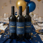 30th Birthday Name 1996 Blue Gold Elegant Chic Wine Label<br><div class="desc">1996 Vintage 30th Birthday Blue & Gold Elegant Wine Label. Celebrate your milestone with our exclusive 1996 Vintage 30th birthday wine label. The meticulously designed label with stunning blue and gold hues effortlessly enhances the visual appeal of your favourite wine. The year 1996, prominently featured on the label, adds a...</div>