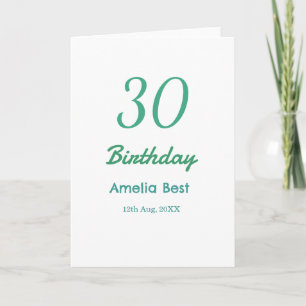 30TH BIRTHDAY NAME DATE BOLD RETRO turquoise simpl Card