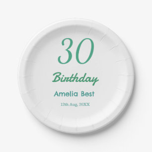 30TH BIRTHDAY NAME DATE BOLD RETRO turquoise simpl Paper Plate
