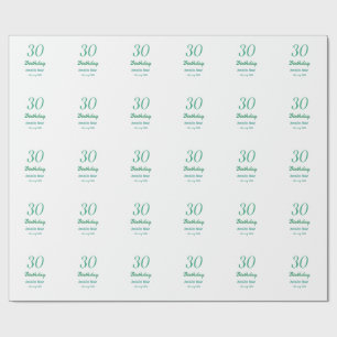 30TH BIRTHDAY NAME DATE BOLD RETRO turquoise simpl Wrapping Paper