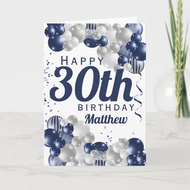 30th Birthday Navy Balloons Card (Front)