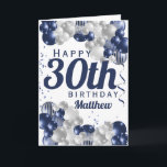 30th Birthday Navy Balloons Card<br><div class="desc">A gorgeous navy and silver balloon happy 30th (or any age) birthday card. This fabulous design is the perfect way to wish someone a happy thirtieth birthday (or change the age!) Personalise with our own custom name and message. Blue coloured typography and gorgeous navy blue and silver balloons.</div>