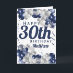 30th Birthday Navy Balloons Card<br><div class="desc">A gorgeous navy and silver balloon happy 30th (or any age) birthday card. This fabulous design is the perfect way to wish someone a happy thirtieth birthday (or change the age!) Personalise with our own custom name and message. Blue coloured typography and gorgeous navy blue and silver balloons.</div>