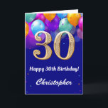 30th Birthday Navy Blue and Gold Colourful Balloon Card<br><div class="desc">30th Birthday Navy Blue and Gold Colourful Balloons Birthday Card. For further customisation,  please click the "Customise it" button and use our design tool to modify this template.</div>