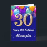 30th Birthday Navy Blue and Gold Colourful Balloon Card<br><div class="desc">30th Birthday Navy Blue and Gold Colourful Balloons Birthday Card. For further customisation,  please click the "Customise it" button and use our design tool to modify this template.</div>