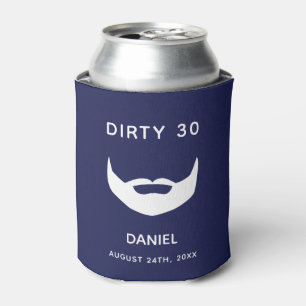 30th birthday navy blue white beard men fun can cooler