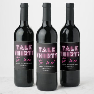 30th Birthday Neon Pink Black Cocktail Party Wine Label