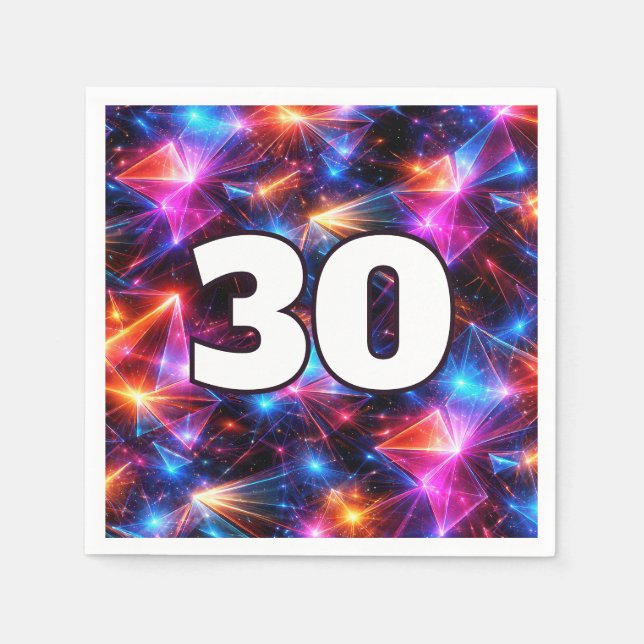 30th Birthday Neon Polygon Abstract  Napkin (Front)