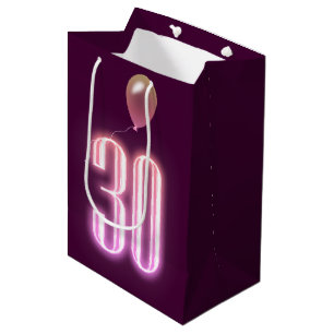 30th Birthday Neon Sign and Balloon  Medium Gift Bag