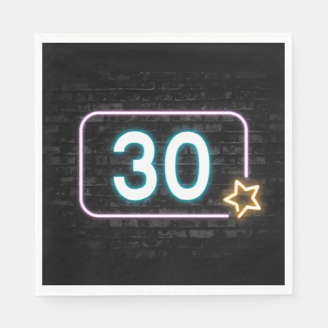 30th Birthday Neon Sign On Brick  Napkin (Front)