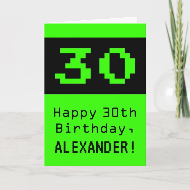 30th Birthday: Nerdy / Geeky Style "30" and Name Card (Front)