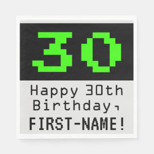 30th Birthday - Nerdy / Geeky Style "30" & Name Napkin