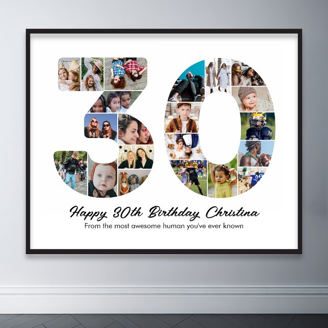 30th Birthday Number 30 Photo Collage Anniversary Poster (30th birthday number 30 photo collage)