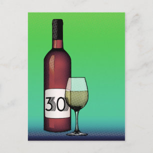 30th birthday or anniversary : wine bottle & glass postcard