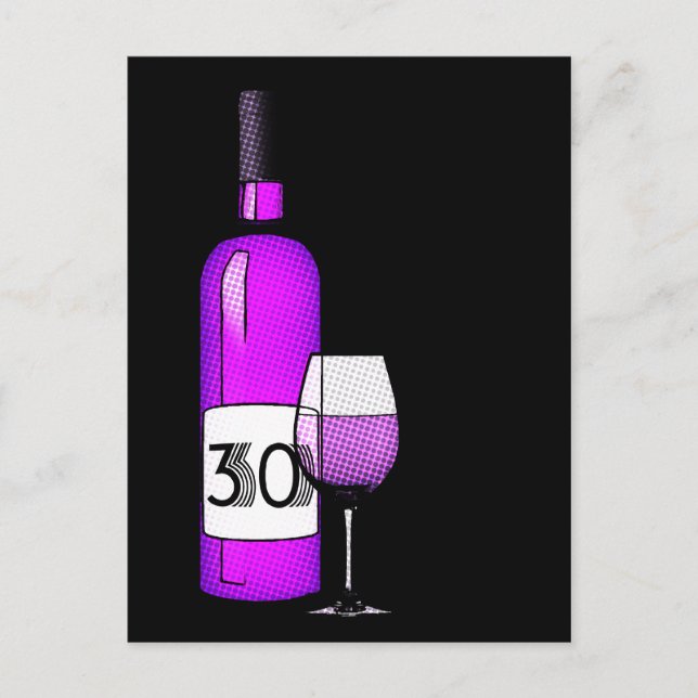 30th birthday or anniversary : wine bottle & glass postcard (Front)
