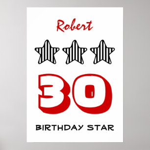 30th Birthday or ANY AGE Striped Stars Custom Name Poster