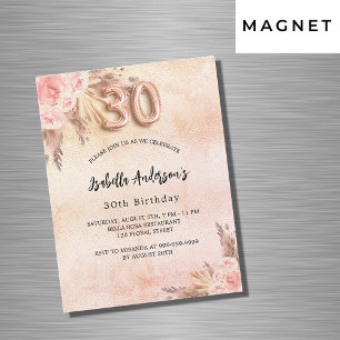 30th birthday pampas grass rose gold flower luxury magnetic invitation