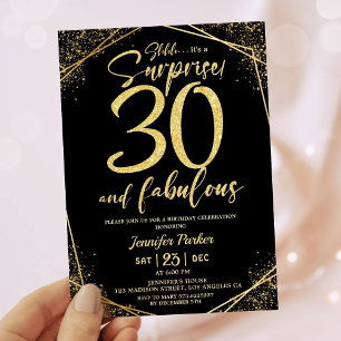 30th Birthday Party 30 Fabulous Black Gold Glitter Invitation