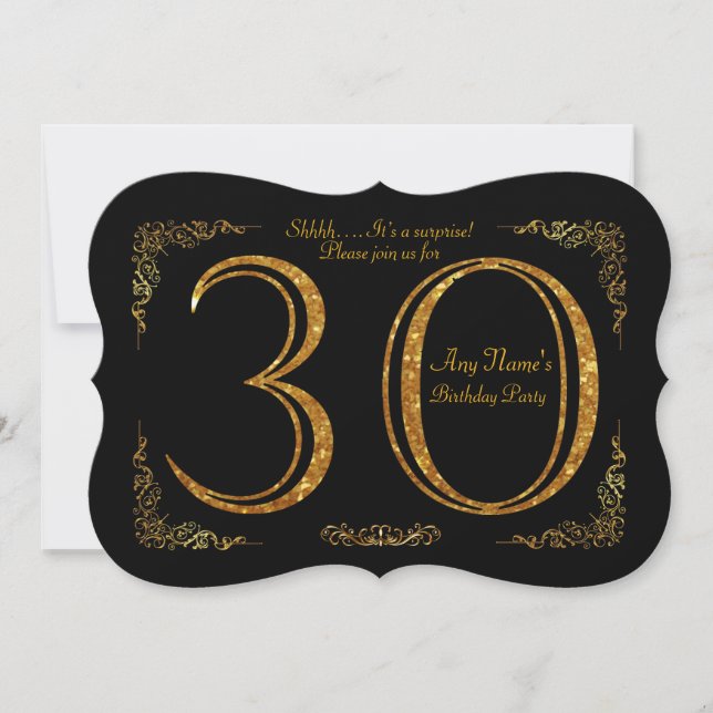30th,Birthday party 30th,great Gatsby,black & gold Invitation (Front)