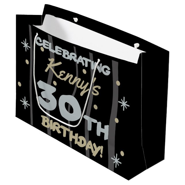 30th Birthday Party Add Your Name Large Gift Bag (Front Angled)