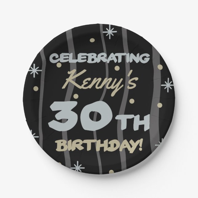 30th Birthday Party Add Your Name Paper Plate (Front)