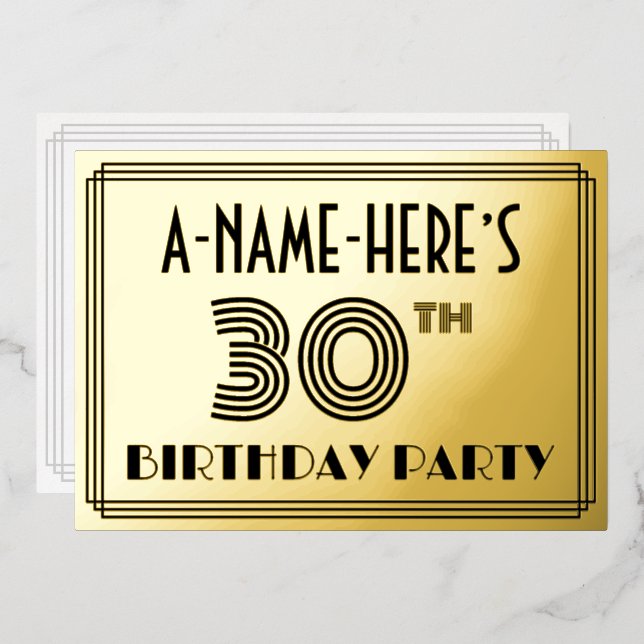 30th Birthday Party — Art Deco Style “30” & Name (Front/Back)