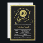 30th Birthday Party - Black Gold Invitation<br><div class="desc">30th Birthday Party Invitation in faux glitter gold and black. Cheers to 30 years!
Please message me if you need further customisation.</div>