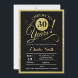 30th Birthday Party - Black Gold Invitation<br><div class="desc">30th Birthday Party Invitation in faux glitter gold and black. Cheers to 30 years!
Please message me if you need further customisation.</div>