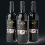30th birthday party black gold photo cheers script wine label<br><div class="desc">A bottle label for a glamourous 30th birthday party. Personalise and add 3 of your own photos, a name, age 30 and a date. Date of birth or the date of the party. Golden coloured letters. The word: Cheers, in faux gold written with a trendy hand lettered style script. Elegant,...</div>