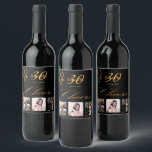 30th birthday party black gold photo cheers script wine label<br><div class="desc">A bottle label for a glamourous 30th birthday party. Personalise and add 3 of your own photos, a name, age 30 and a date. Date of birth or the date of the party. Golden coloured letters. The word: Cheers, in faux gold written with a trendy hand lettered style script. Elegant,...</div>