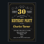 30th Birthday Party - Black Gold White Invitation<br><div class="desc">30th Birthday Party Invitation.
Elegant black,  gold,  white retro design with chalkboard pattern and script font. Cheers to 30 years! Message me if you need further customization.</div>