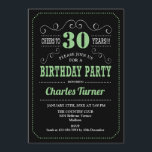 30th Birthday Party - Black Green Invitation<br><div class="desc">30th Birthday Party Invitation.
Elegant black,  green,  white retro design with chalkboard pattern and script font. Cheers to 30 years! Message me if you need further customisation.</div>