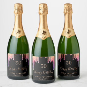30th birthday party black pink drips sparkling wine label