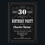 30th Birthday Party - Black White Invitation<br><div class="desc">30th Birthday Party Invitation.
Elegant black and white retro design with chalkboard pattern and script font. Cheers to 30 years! Message me if you need further customization.</div>