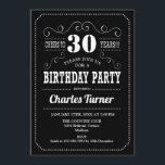 30th Birthday Party - Black White Invitation<br><div class="desc">30th Birthday Party Invitation.
Elegant black and white retro design with chalkboard pattern and script font. Cheers to 30 years! Message me if you need further customization.</div>