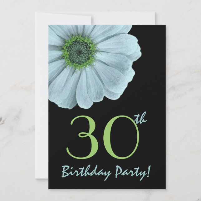 30th Birthday Party Blue and Green Daisy V200 Invitation (Front)