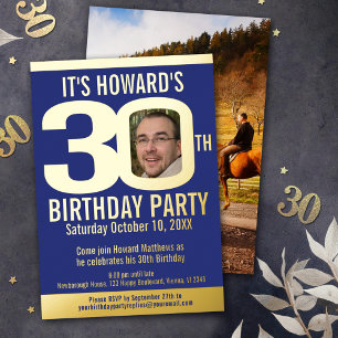 30th Birthday party blue gold foil photo